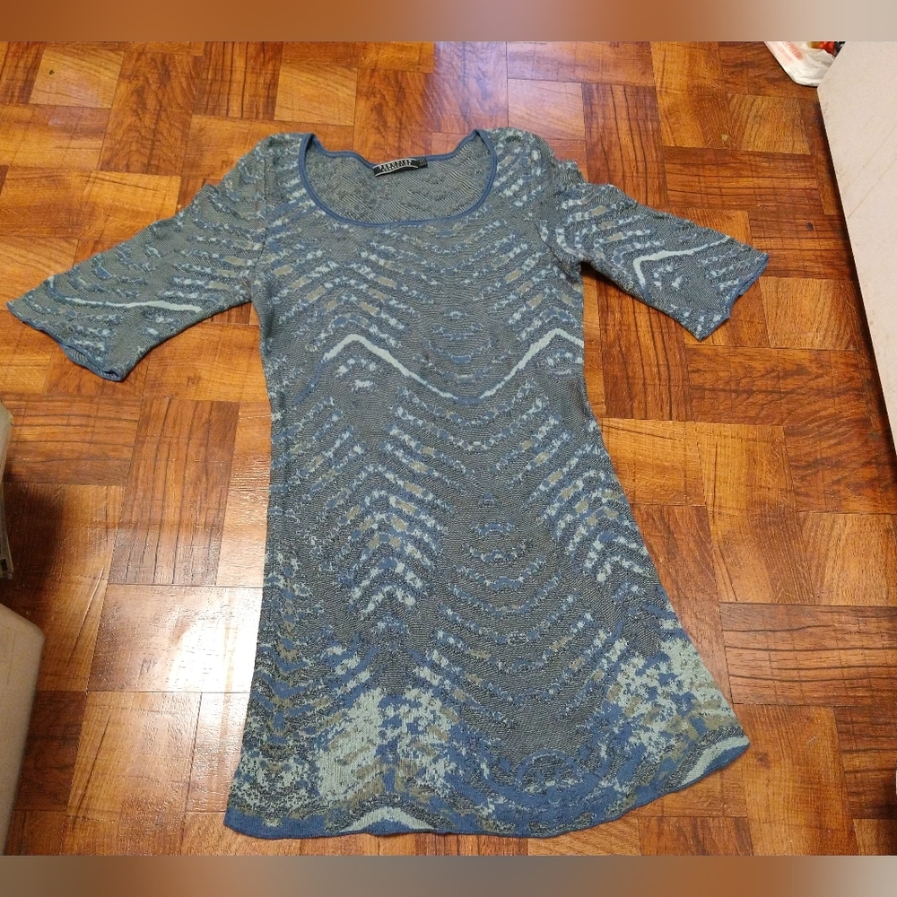 Peruvian Connection Gray Blue Knit Mini Length Dress Women's Medium